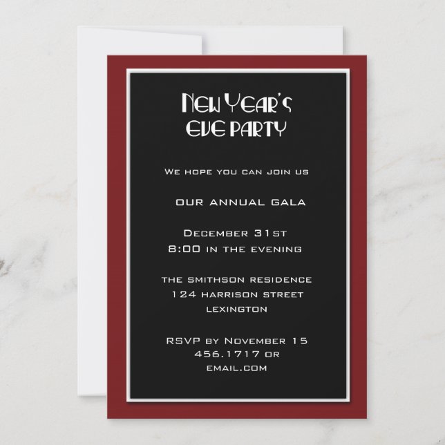 Invitation du réveillon du Nouvel An (Devant)