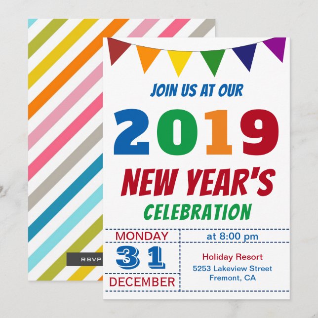 Invitation du réveillon du Nouvel An 2019 (Devant / Derrière)