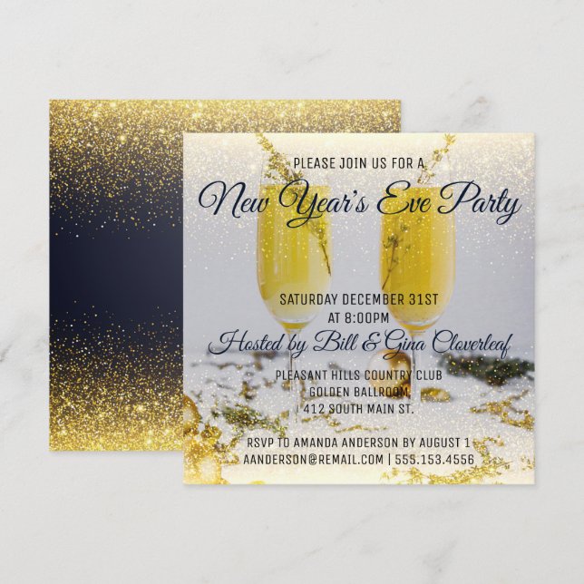 Invitation du réveillon du Nouvel An Luxe (Devant / Derrière)
