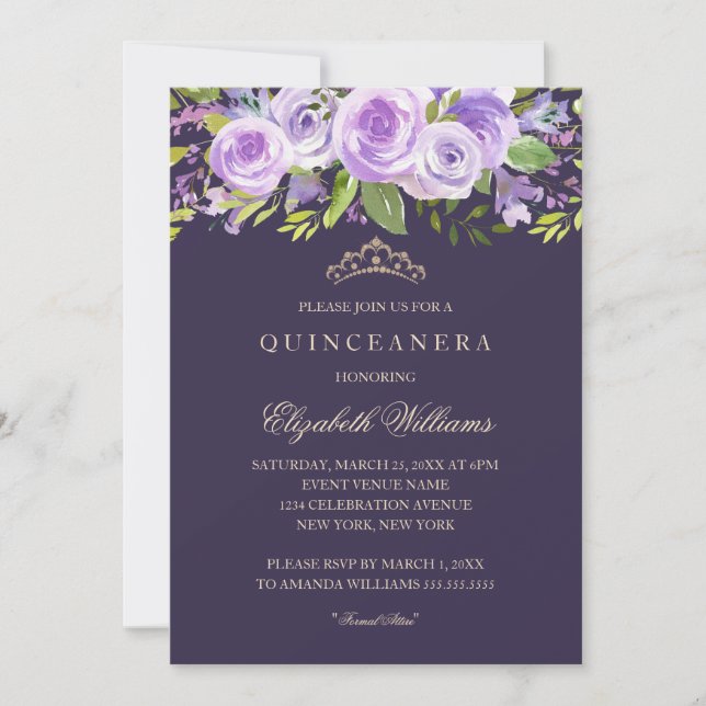 Invitation du Rose de lavande Floral Quinceanera (Devant)