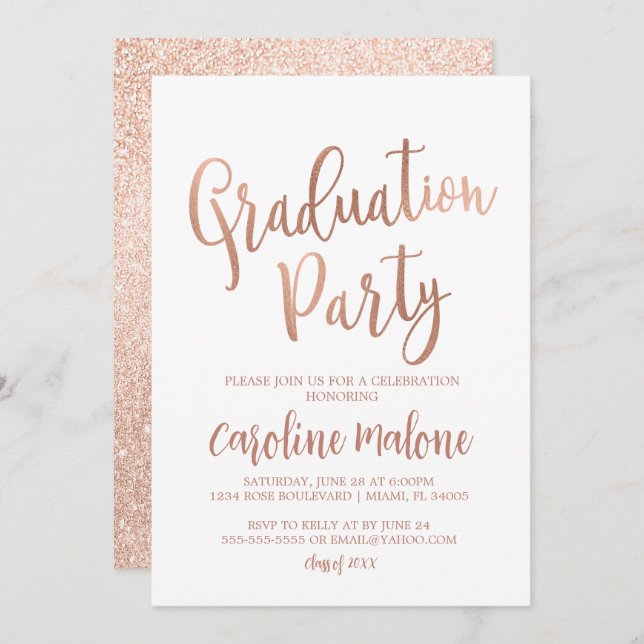 Invitation du rose Gold Graduation Party (Devant / Derrière)