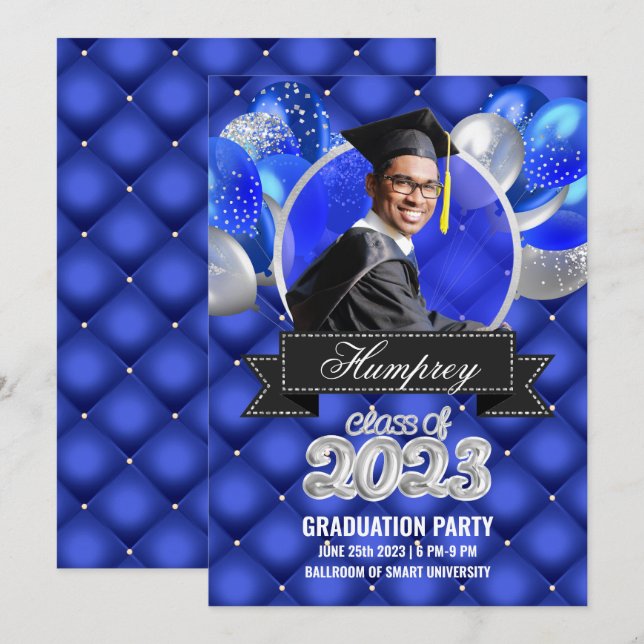 Invitation du Royal Blue and Silver Graduation Par (Devant / Derrière)