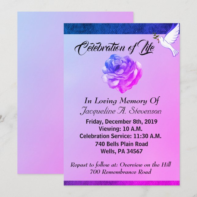 Invitation du service commémoratif chrétien Dove M (Devant / Derrière)