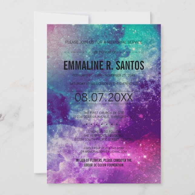 Invitation du service commémoratif de Galaxy (Devant)