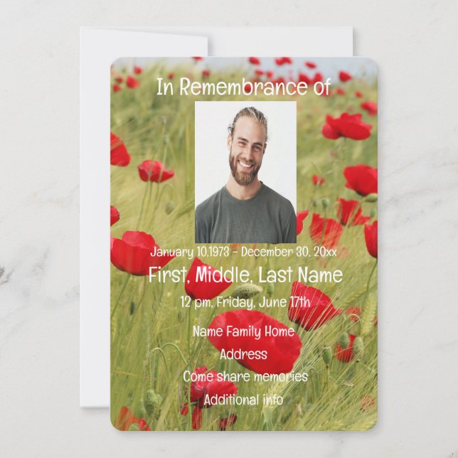 Invitation du service Memorial Red Poppy Flower (Devant)