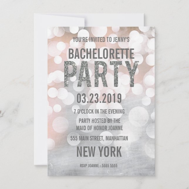 Invitation du Silver Bokeh Parties scintillant Bac (Devant)