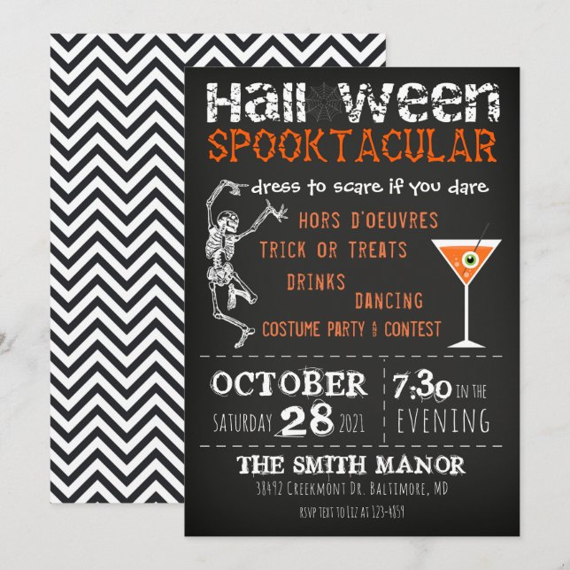 Invitation du Skeleton Black Orange Party d'Hallow (Devant / Derrière)