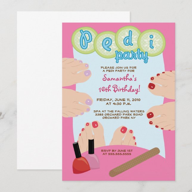 Invitation du spa PEDICURE Pedi Party 5x7 (Devant / Derrière)