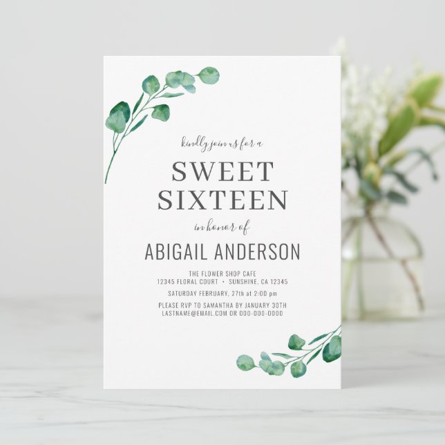Invitation du Sweet sixteen Eucalyptus Budget (Debout devant)