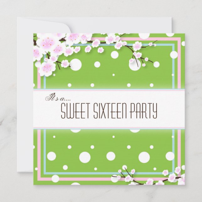 Invitation du Sweet sixteen - Rose vert - points (Devant)