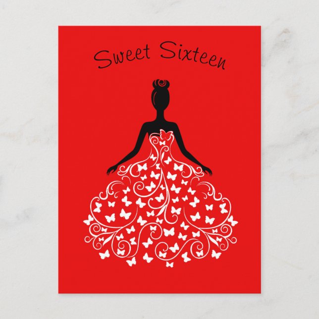 Invitation du Sweet sixteen rouge noir papillon (Devant)