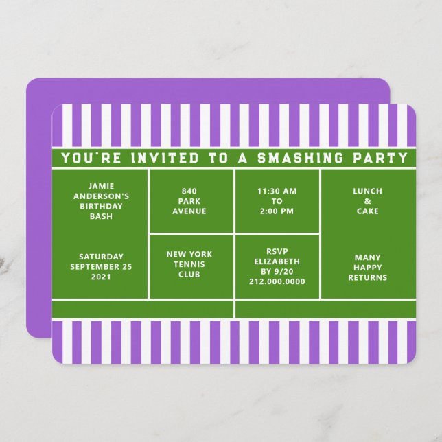 Invitation du Tennis Party (Devant / Derrière)