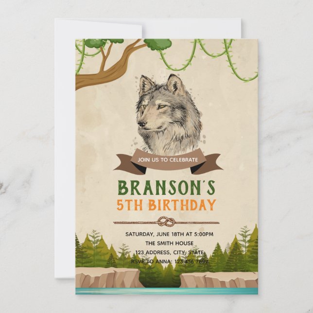 Invitation du thème d'anniversaire du loup (Devant)