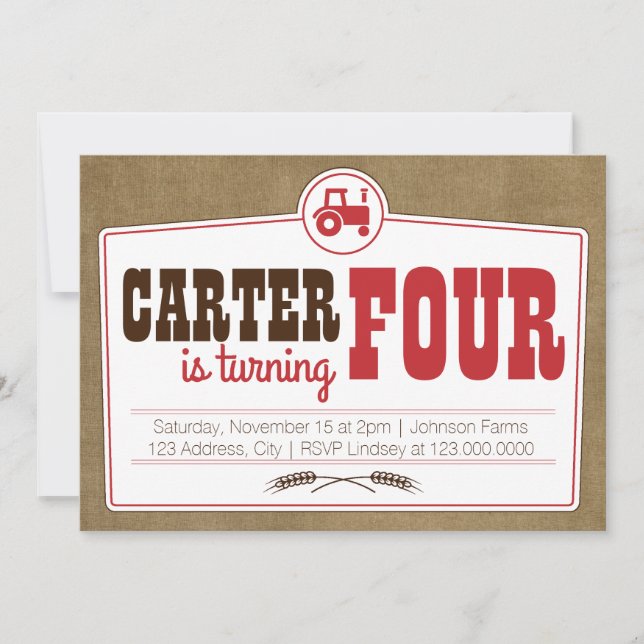 Invitation du tracteur de pays rouge (Devant)