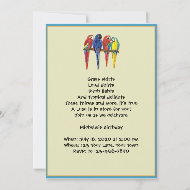 Invitation du Tropical Parrots Luau Party (Devant)