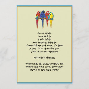 Invitation du Tropical Parrots Luau Party