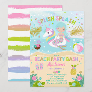 Invitation Du Unicorn Et De La Fête De Plage Merma