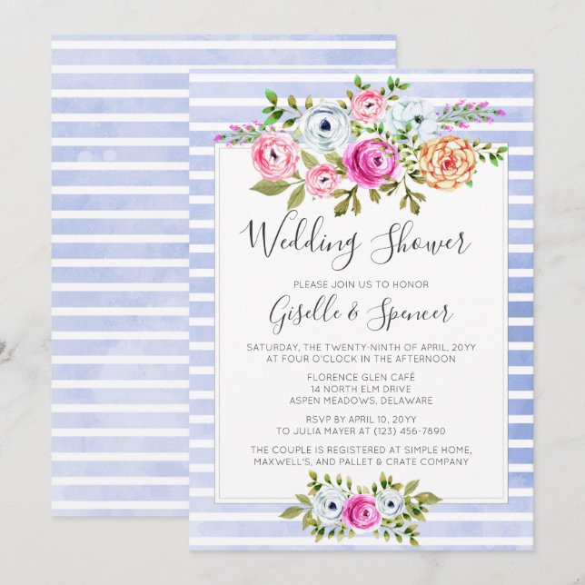 Invitation du Wedding shower d'aquarelle florale m (Devant / Derrière)