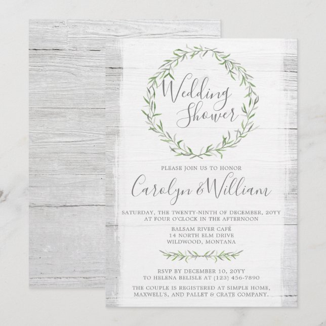 Invitation du Wedding shower de couronne vert bois (Devant / Derrière)