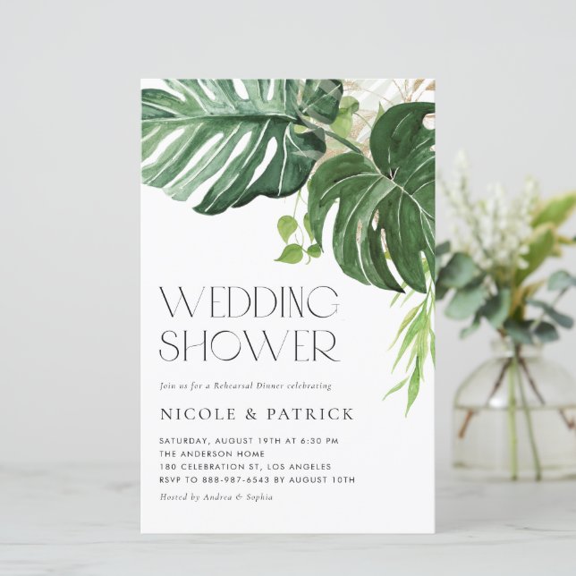 Invitation du Wedding shower d'été Feuille de Mons (Debout devant)