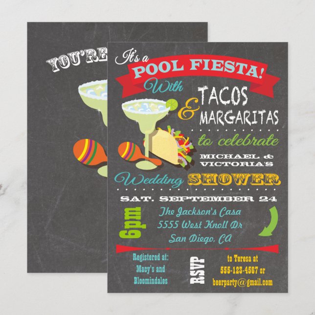 Invitation du Wedding shower Tacos et Tequila Pool (Devant / Derrière)