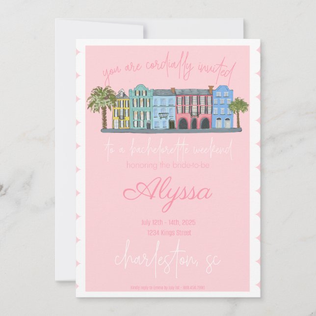 Invitation du week-end Charleston Bachelorette (Devant)