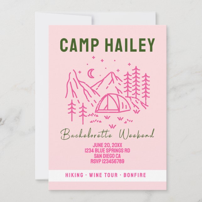 Invitation du week-end de bachelorette du camp (Devant)