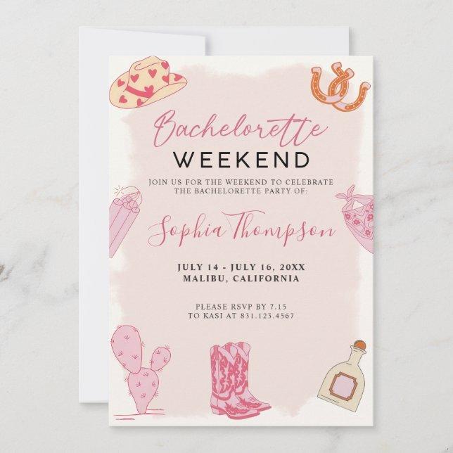 Invitation du week-end Pink Cowgirl (Devant)