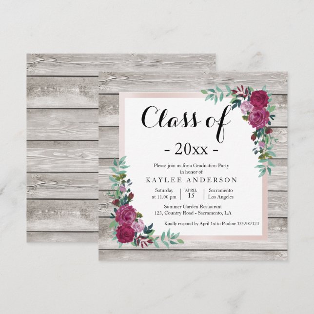Invitation du Wood chic Graduation Party (Devant / Derrière)