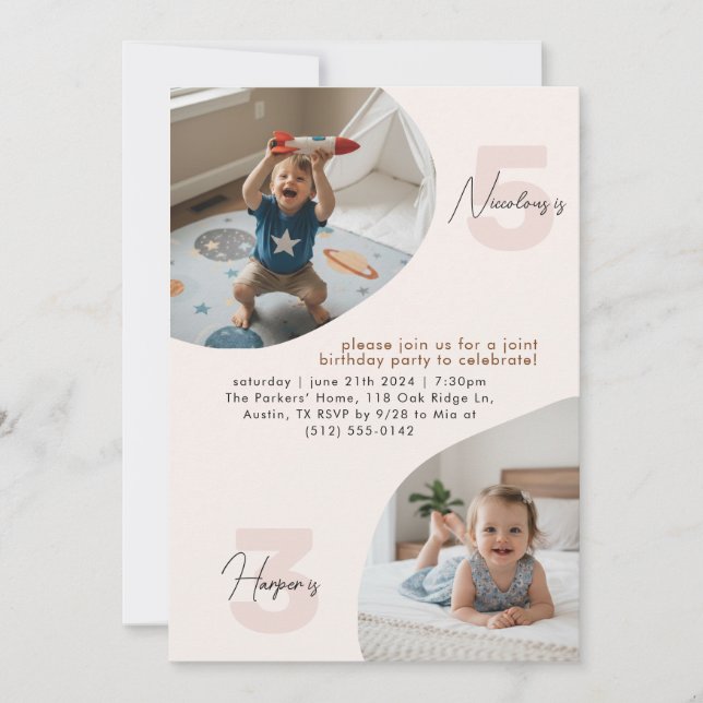 Invitation Dual Kids Photo Joint Double Birthday Celebration (Devant)