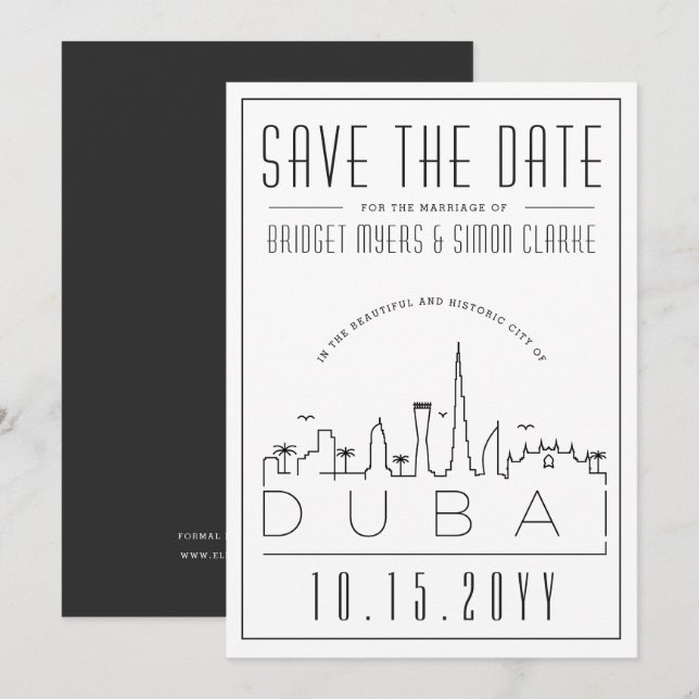 Invitation Dubaï Mariage Deco Style Skyline Enregistrer la da (Devant / Derrière)