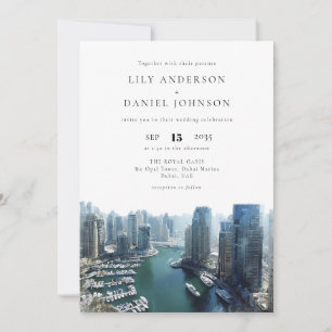 Invitation Dubai Skyline Aquarelle Élégant Mariage