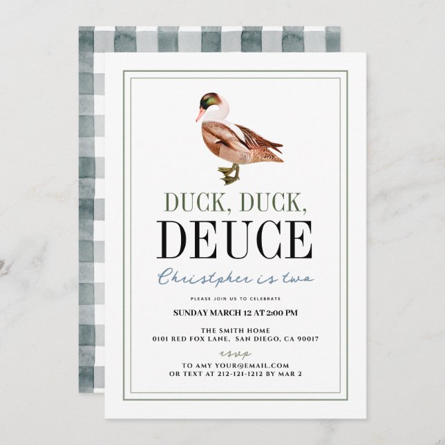 Invitation Duck Duck Deuce Classic Boy 2e anniversaire (Devant / Derrière)