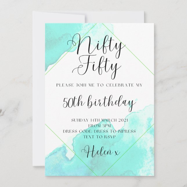 Invitation Duck Egg Turquoise 50e Anniversaire Fête Invitatio (Devant)