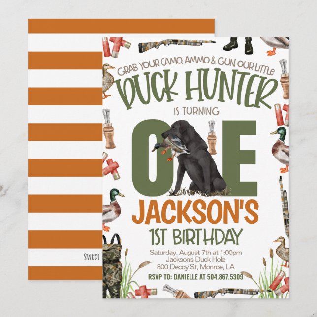 Invitation Duck Hunter First Birthday (Devant / Derrière)