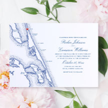 Duck NC Map Élégant Mariage bleu marine
