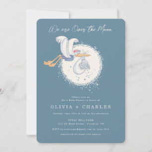 Invitation Dumbo & Stork   Au-dessus de la lune - Baby shower