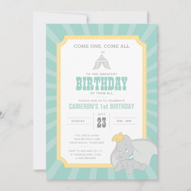 Invitation Dumbo | Venez Un, Venez Tous - Anniversaire Circus (Devant)