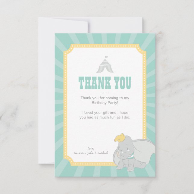 Invitation Dumbo | Venez Un, Venez Tous - Merci d'anniversair (Devant)