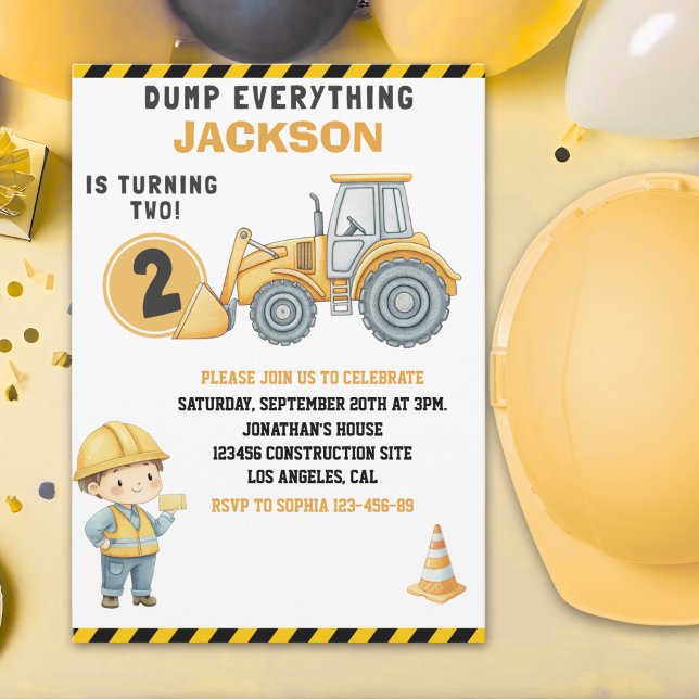 Invitation DUMP EVERYTHING – Construction Truck 2nd Birthday  (Créateur téléchargé)