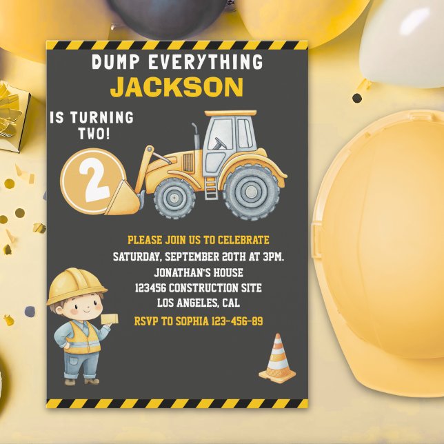 Invitation DUMP EVERYTHING – Construction Truck 2nd Birthday  (Créateur téléchargé)