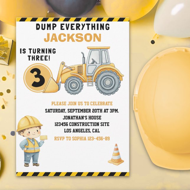 Invitation DUMP EVERYTHING – Construction Truck 3rd Birthday  (Créateur téléchargé)