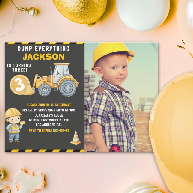Invitation "DUMP EVERYTHING! Photo –Construction 3rd Birthday (Créateur téléchargé)