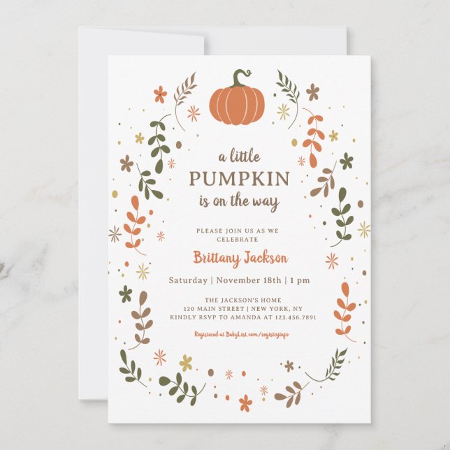 Invitation d'un Baby shower d'automne blanc un peu (Devant)