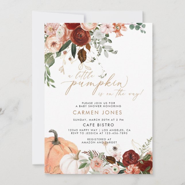 Invitation d'un Baby shower d'automne un peu Citro (Devant)