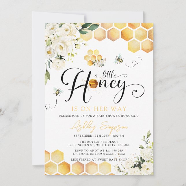 Invitation d'un petit Baby shower de miel (Devant)