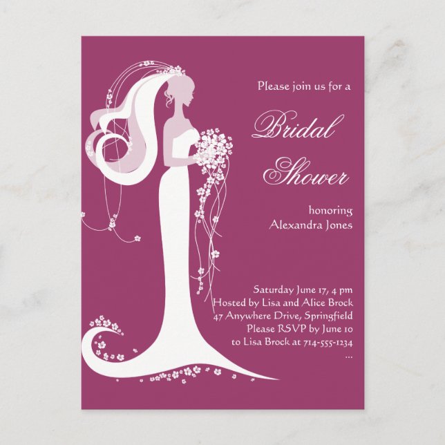 Invitation d'une Fête des mariées de mariée élégan (Devant)