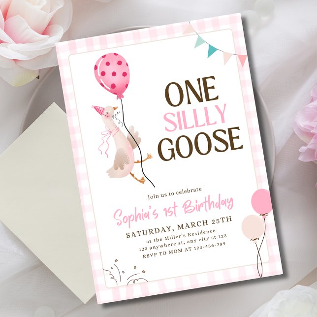 Invitation d'une oie sotte, 1er anniversaire fille (Créateur téléchargé)