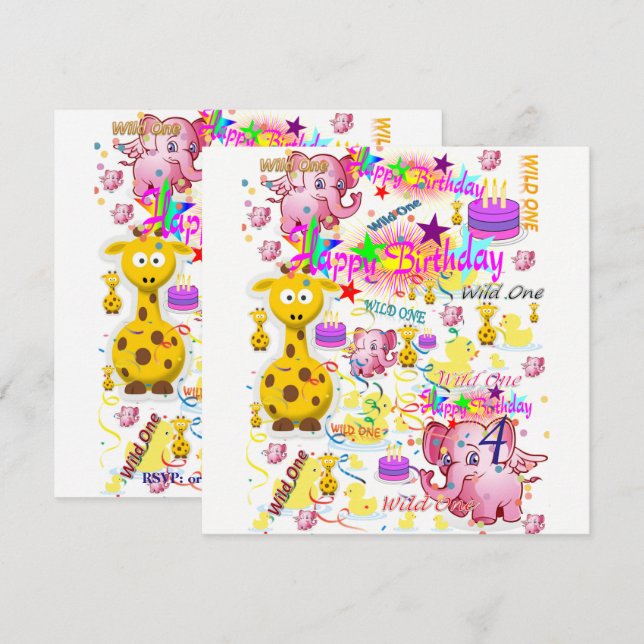 Invitation d'une première carte d'anniversaire sau (Devant / Derrière)