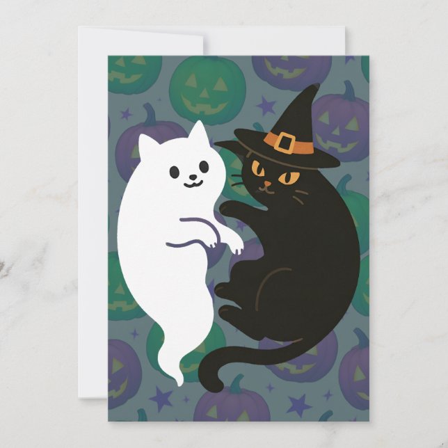 Invitation Duo de chats fantômes et sorcières (Devant)